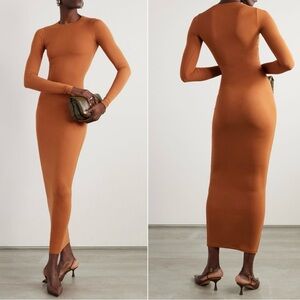 SKIMS Fits Everybody Crew Neck Long Sleeve Snatched Dress Bronze Brown NWT Small